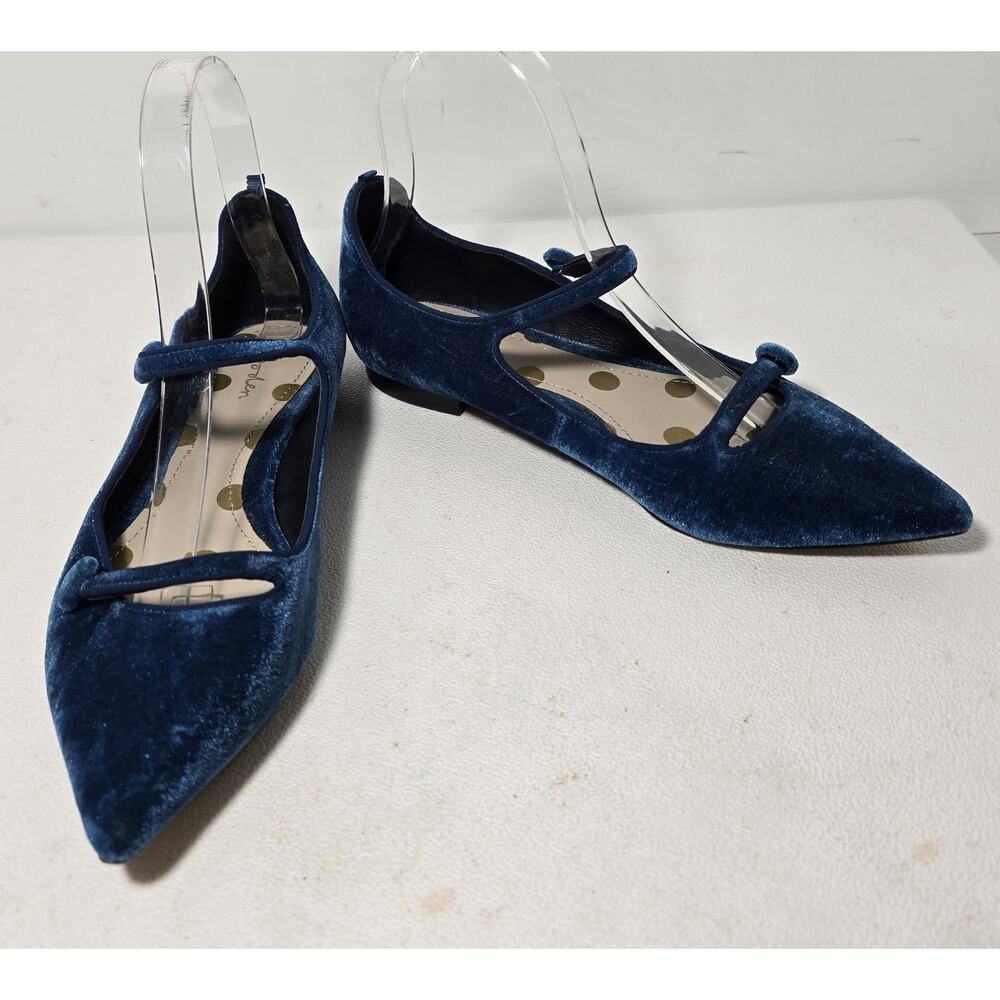 BODEN Women's Velvet Mary Jane Blue Button Accents Pointed Toe Sz 36